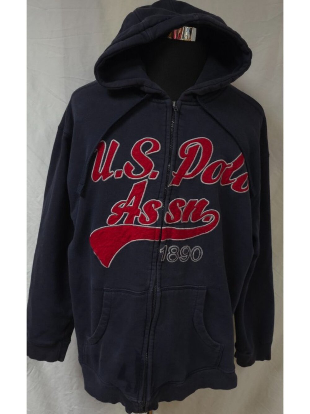 US Polo Assn 1890 Blue 2XL Full Zip Spell Out Heavyweight Fleece Hooded Jacket